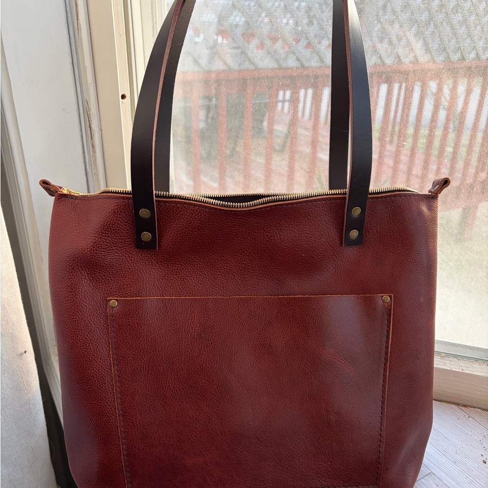 Portland leather goods medium zip tote nutmeg